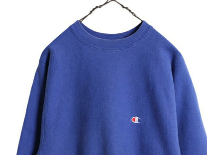 90s USA製 チャンピオン リバースウィーブ スウェット メンズ M 古着 90年代 オールド Champion ワンポイント トレーナー 裏起毛 目付き 青