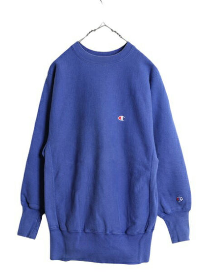 90s USA製 チャンピオン リバースウィーブ スウェット メンズ M 古着 90年代 オールド Champion ワンポイント トレーナー 裏起毛 目付き 青