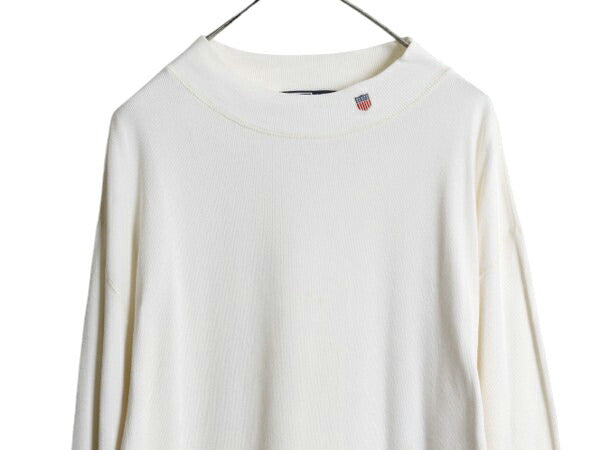90s ポロ ラルフローレン モックネック 長袖 Tシャツ メンズ L オールド ハイネック コットン リブ編み 大きいサイズ ワンポイント 星条旗