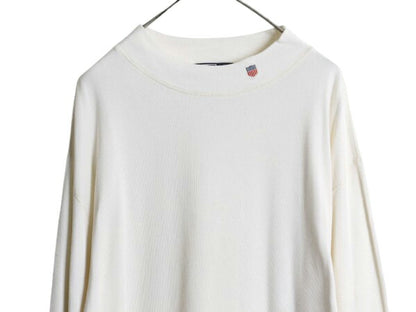 90s ポロ ラルフローレン モックネック 長袖 Tシャツ メンズ L オールド ハイネック コットン リブ編み 大きいサイズ ワンポイント 星条旗