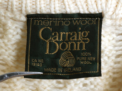 アイルランド製 Carraig Donn フィッシャーマン ウール ニット セーター メンズ M / アラン ケーブル ローゲージ クルーネック ナチュラル