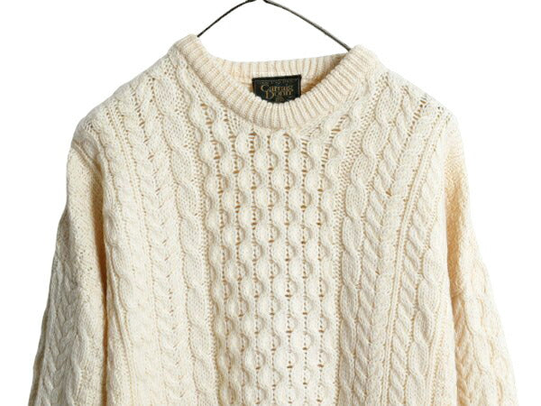 アイルランド製 Carraig Donn フィッシャーマン ウール ニット セーター メンズ M / アラン ケーブル ローゲージ クルーネック ナチュラル