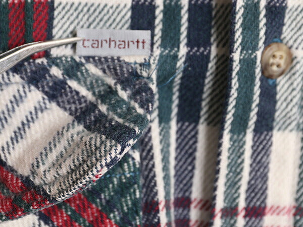 80s カーハート チェック ヘビー フランネル シャツ メンズ L 程/ 80年代 ヴィンテージ Carhartt ワーク コットン ネルシャツ ポケット付き