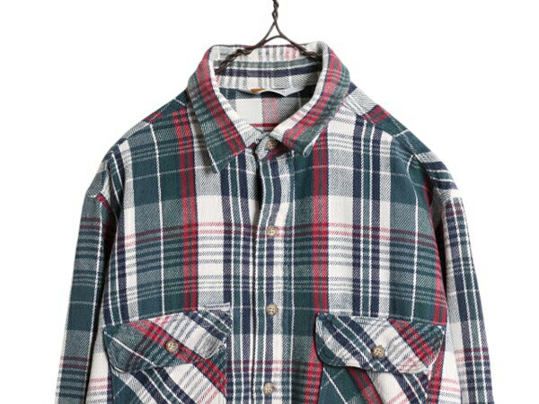 80s カーハート チェック ヘビー フランネル シャツ メンズ L 程/ 80年代 ヴィンテージ Carhartt ワーク コットン ネルシャツ ポケット付き