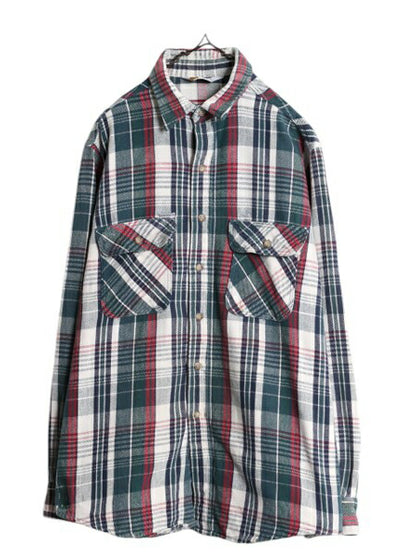 80s カーハート チェック ヘビー フランネル シャツ メンズ L 程/ 80年代 ヴィンテージ Carhartt ワーク コットン ネルシャツ ポケット付き