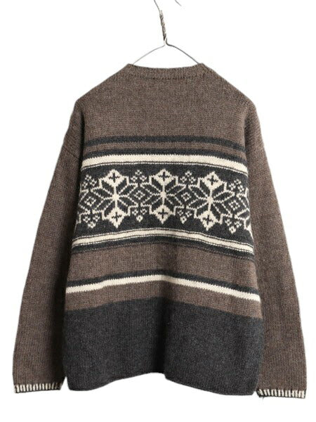 90s J CREW ノルディック ウール ニット セーター メンズ L 古着 90年代 オールド ジェイクルー 巨人タグ 旧タグ クルーネック バーズアイ