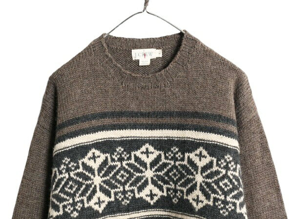 90s J CREW ノルディック ウール ニット セーター メンズ L 古着 90年代 オールド ジェイクルー 巨人タグ 旧タグ クルーネック バーズアイ