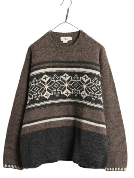90s J CREW ノルディック ウール ニット セーター メンズ L 古着 90年代 オールド ジェイクルー 巨人タグ 旧タグ クルーネック バーズアイ