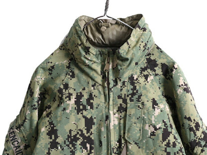 17年製 米軍実物 US NAVY デジタル ウッドランドカモ AOR2 迷彩 ゴアテックス ジャケット MEDIUM LONG / ミリタリー パーカー ブルゾン NWU