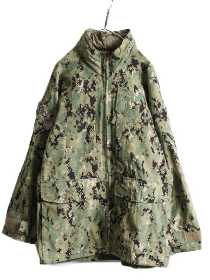 17年製 米軍実物 US NAVY デジタル ウッドランドカモ AOR2 迷彩 ゴアテックス ジャケット MEDIUM LONG / ミリタリー パーカー ブルゾン NWU