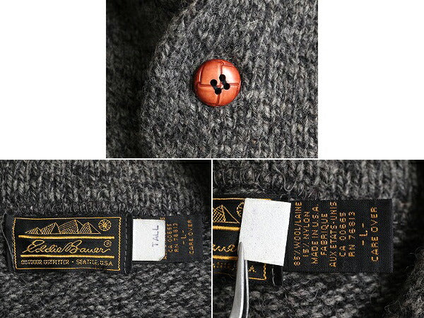 80s USA製 エディーバウアー ショールカラー ウール ニット セーター メンズ L / 古着 80年代 ヴィンテージ Eddie Bauer 黒タグ ボーダー