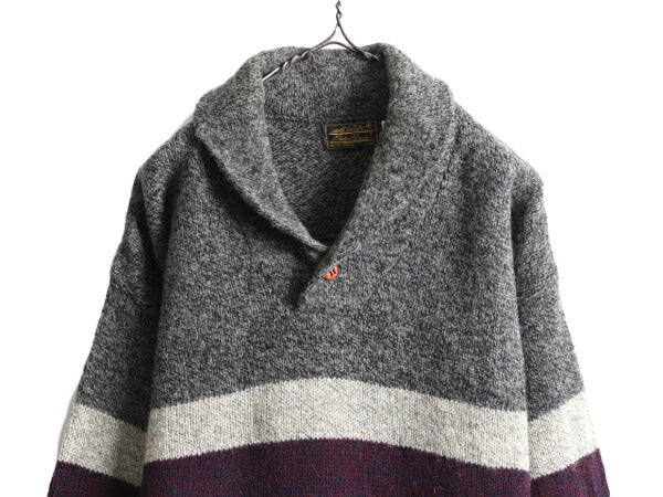 80s USA製 エディーバウアー ショールカラー ウール ニット セーター メンズ L / 古着 80年代 ヴィンテージ Eddie Bauer 黒タグ ボーダー