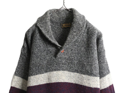 80s USA製 エディーバウアー ショールカラー ウール ニット セーター メンズ L / 古着 80年代 ヴィンテージ Eddie Bauer 黒タグ ボーダー