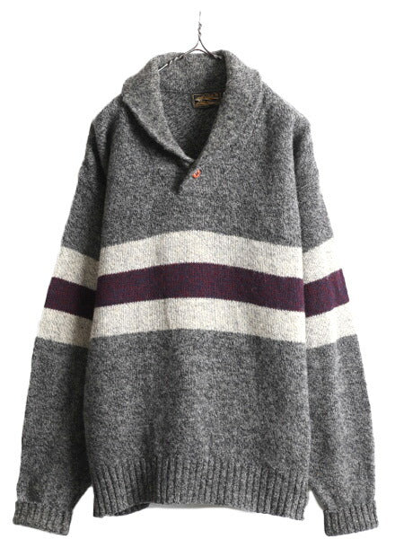 80s USA製 エディーバウアー ショールカラー ウール ニット セーター メンズ L / 古着 80年代 ヴィンテージ Eddie Bauer 黒タグ ボーダー