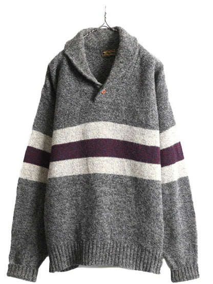 80s USA製 エディーバウアー ショールカラー ウール ニット セーター メンズ L / 古着 80年代 ヴィンテージ Eddie Bauer 黒タグ ボーダー