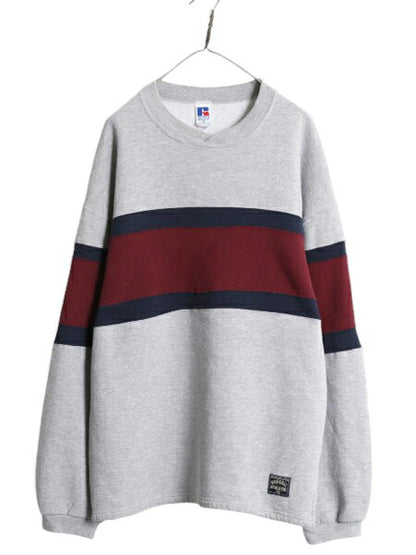 90s ラッセル ボーダー スウェット メンズ レディース XL / 90年代 オールド RUSSELL トレーナー 裏起毛 大きいサイズ クルーネック 無地