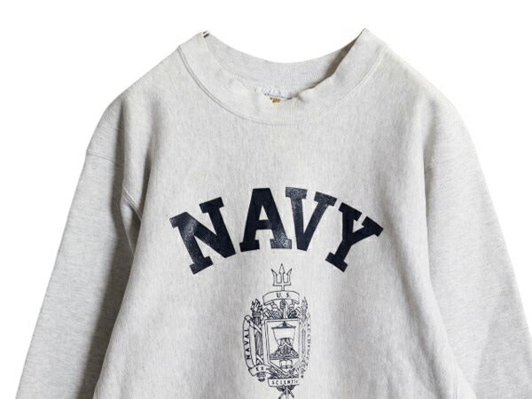 90s USA製 US NAVY プリント スウェット メンズ XS / 古着 90年代 オールド リバース タイプ ヘビーウェイト トレーナー 裏起毛 カットオフ