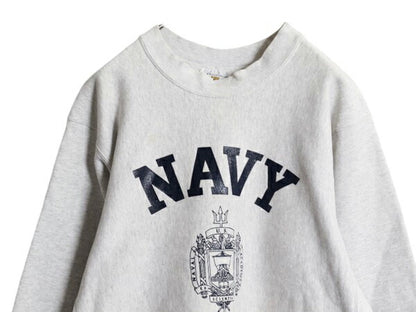 90s USA製 US NAVY プリント スウェット メンズ XS / 古着 90年代 オールド リバース タイプ ヘビーウェイト トレーナー 裏起毛 カットオフ