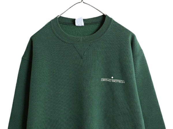90s USA製 ラッセル プリント スウェット メンズ レディース XL / オールド RUSSELL トレーナー 前V 裏起毛 スエット ワンポイント 企業物