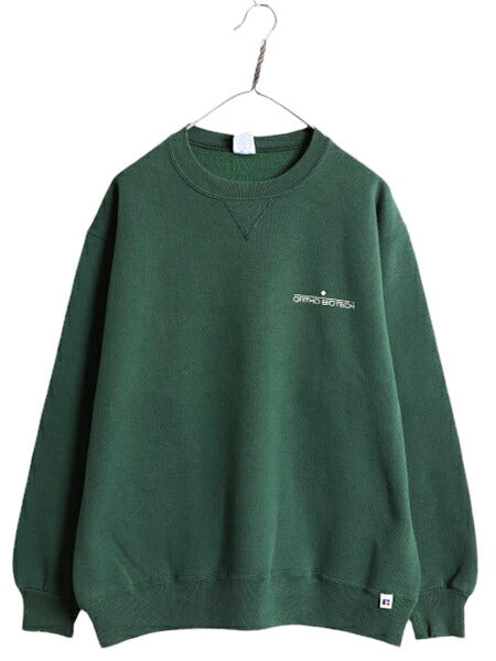 90s USA製 ラッセル プリント スウェット メンズ レディース XL / オールド RUSSELL トレーナー 前V 裏起毛 スエット ワンポイント 企業物
