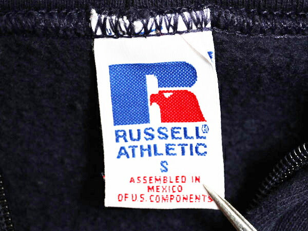 90s ラッセル カレッジ プリント フルジップ スウェット フード パーカー メンズ レディース S 90年代 オールド トレーナー RUSSELL 裏起毛