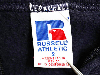 90s ラッセル カレッジ プリント フルジップ スウェット フード パーカー メンズ レディース S 90年代 オールド トレーナー RUSSELL 裏起毛