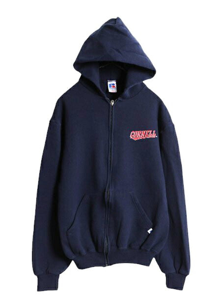 90s ラッセル カレッジ プリント フルジップ スウェット フード パーカー メンズ レディース S 90年代 オールド トレーナー RUSSELL 裏起毛