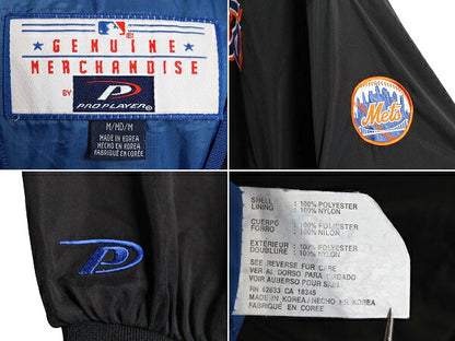 MLB オフィシャル プロプレイヤー メッツ プルオーバー ナイロン ジャケット メンズ M / ウインドブレーカー ジャンパー ウォームアップ 黒
