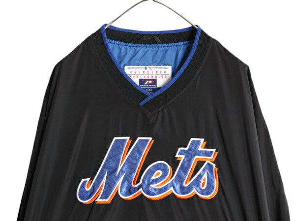 MLB オフィシャル プロプレイヤー メッツ プルオーバー ナイロン ジャケット メンズ M / ウインドブレーカー ジャンパー ウォームアップ 黒