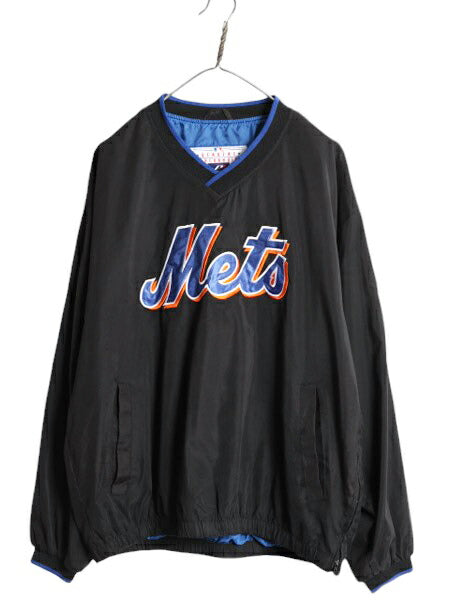 MLB オフィシャル プロプレイヤー メッツ プルオーバー ナイロン ジャケット メンズ M / ウインドブレーカー ジャンパー ウォームアップ 黒
