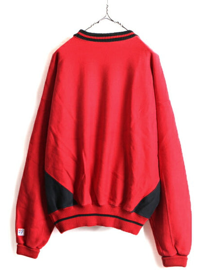 90s USA製 大きいサイズ XL ■ NHL シカゴ ブラックホークス リブライン スウェット トレーナー ( メンズ ) 古着 90年代 ヘビーウェイト 赤