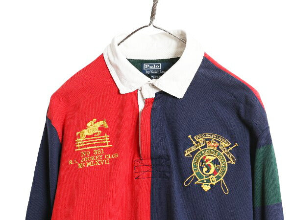 90s ポロ ラルフローレン 長袖 ラガーシャツ メンズ L / オールド ラグビー 長袖シャツ ポロシャツ クレイジー パターン コットン ボックス