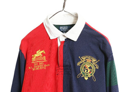 90s ポロ ラルフローレン 長袖 ラガーシャツ メンズ L / オールド ラグビー 長袖シャツ ポロシャツ クレイジー パターン コットン ボックス