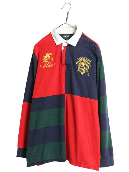 90s ポロ ラルフローレン 長袖 ラガーシャツ メンズ L / オールド ラグビー 長袖シャツ ポロシャツ クレイジー パターン コットン ボックス