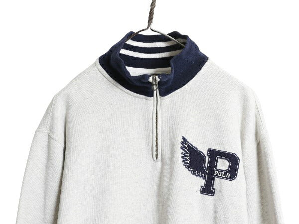 00s ポロ ラルフローレン P-WING 刺繍 ハーフジップ スウェット メンズ L / オールド 裏起毛 トレーナー ワンポイント ハイネック ツートン