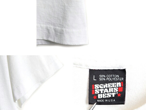 90s USA製 オールド ■ キャラクター プリント 半袖 Tシャツ ( メンズ L ) 古着 90年代 アメリカ製 プリントTシャツ シングルステッチ 白