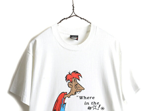 90s USA製 オールド ■ キャラクター プリント 半袖 Tシャツ ( メンズ L ) 古着 90年代 アメリカ製 プリントTシャツ シングルステッチ 白