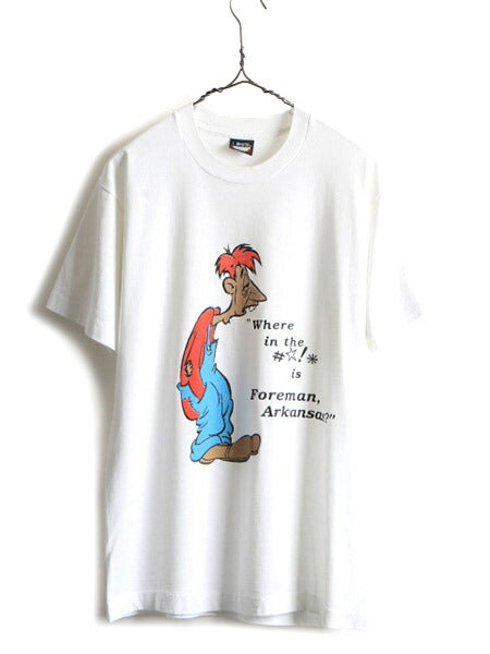 90s USA製 オールド ■ キャラクター プリント 半袖 Tシャツ ( メンズ L ) 古着 90年代 アメリカ製 プリントTシャツ シングルステッチ 白