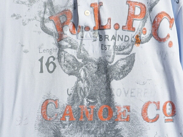 ■ POLO ポロ ラルフローレン 鹿の子 半袖 ポロシャツ ( メンズ L ) 古着 半袖シャツ ポニー刺繍 ハンティング アニマル プリント ボックス