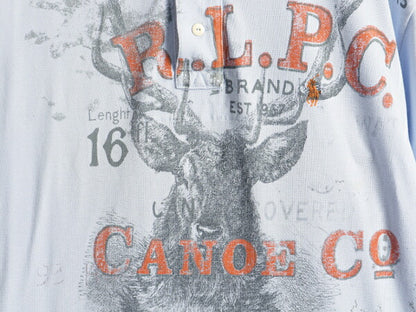 ■ POLO ポロ ラルフローレン 鹿の子 半袖 ポロシャツ ( メンズ L ) 古着 半袖シャツ ポニー刺繍 ハンティング アニマル プリント ボックス