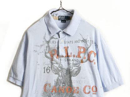 ■ POLO ポロ ラルフローレン 鹿の子 半袖 ポロシャツ ( メンズ L ) 古着 半袖シャツ ポニー刺繍 ハンティング アニマル プリント ボックス