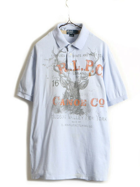 ■ POLO ポロ ラルフローレン 鹿の子 半袖 ポロシャツ ( メンズ L ) 古着 半袖シャツ ポニー刺繍 ハンティング アニマル プリント ボックス