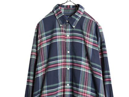 90s ラルフローレン チェック 長袖 ボタンダウン シャツ メンズ L / 90年代 オールド ポロ コットン 長袖シャツ マルチカラー ワンポイント