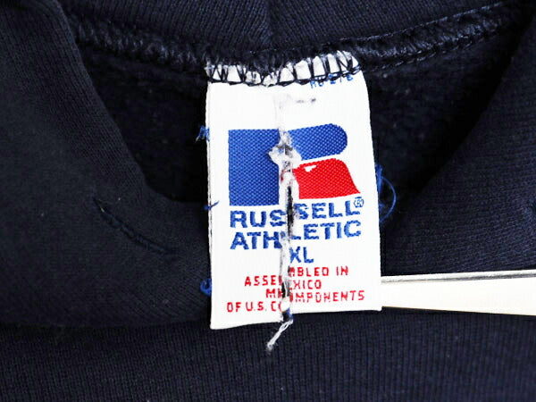 90s ラッセル 無地 スウェット フード パーカー メンズ レディース XL 90年代 オールド RUSSELL プルオーバー トレーナー 裏起毛 ネイビー