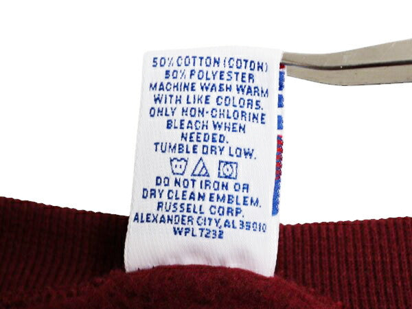 90s ラッセル カレッジ ロゴ 刺繍 スウェット メンズ レディース M / 古着 90年代 オールド RUSSELL トレーナー 裏起毛 前V クルーネック