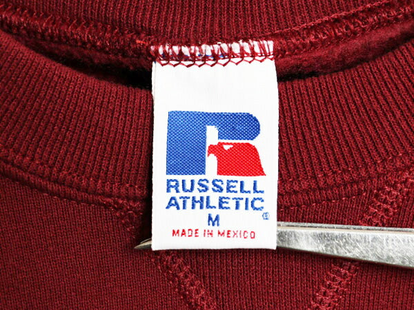 90s ラッセル カレッジ ロゴ 刺繍 スウェット メンズ レディース M / 古着 90年代 オールド RUSSELL トレーナー 裏起毛 前V クルーネック