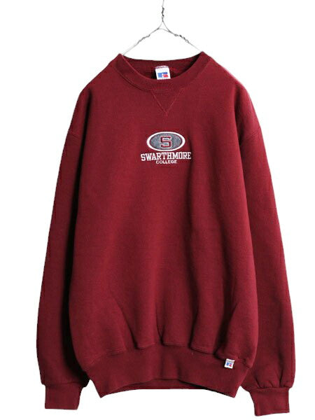 90s ラッセル カレッジ ロゴ 刺繍 スウェット メンズ レディース M / 古着 90年代 オールド RUSSELL トレーナー 裏起毛 前V クルーネック