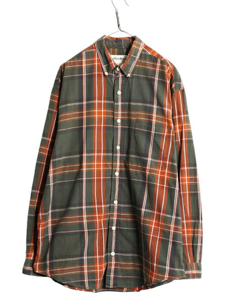 90s エディーバウアー チェック 長袖 ボタンダウン シャツ メンズ L / 90年代 オールド Eddie Bauer 長袖シャツ ポケット付き マルチカラー