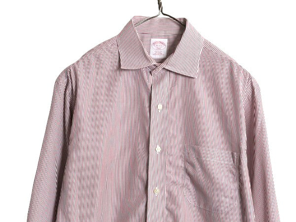 ブルックスブラザーズ ストライプ 長袖 シャツ メンズ M 程 BROOKS BROTHERS 346 ワイシャツ ノーアイロン コットン ポケット付き ツートン