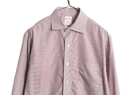 ブルックスブラザーズ ストライプ 長袖 シャツ メンズ M 程 BROOKS BROTHERS 346 ワイシャツ ノーアイロン コットン ポケット付き ツートン